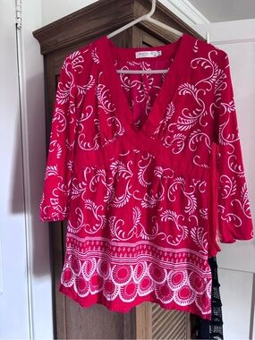 Seafolly red and White Floral V-Neck Tunic